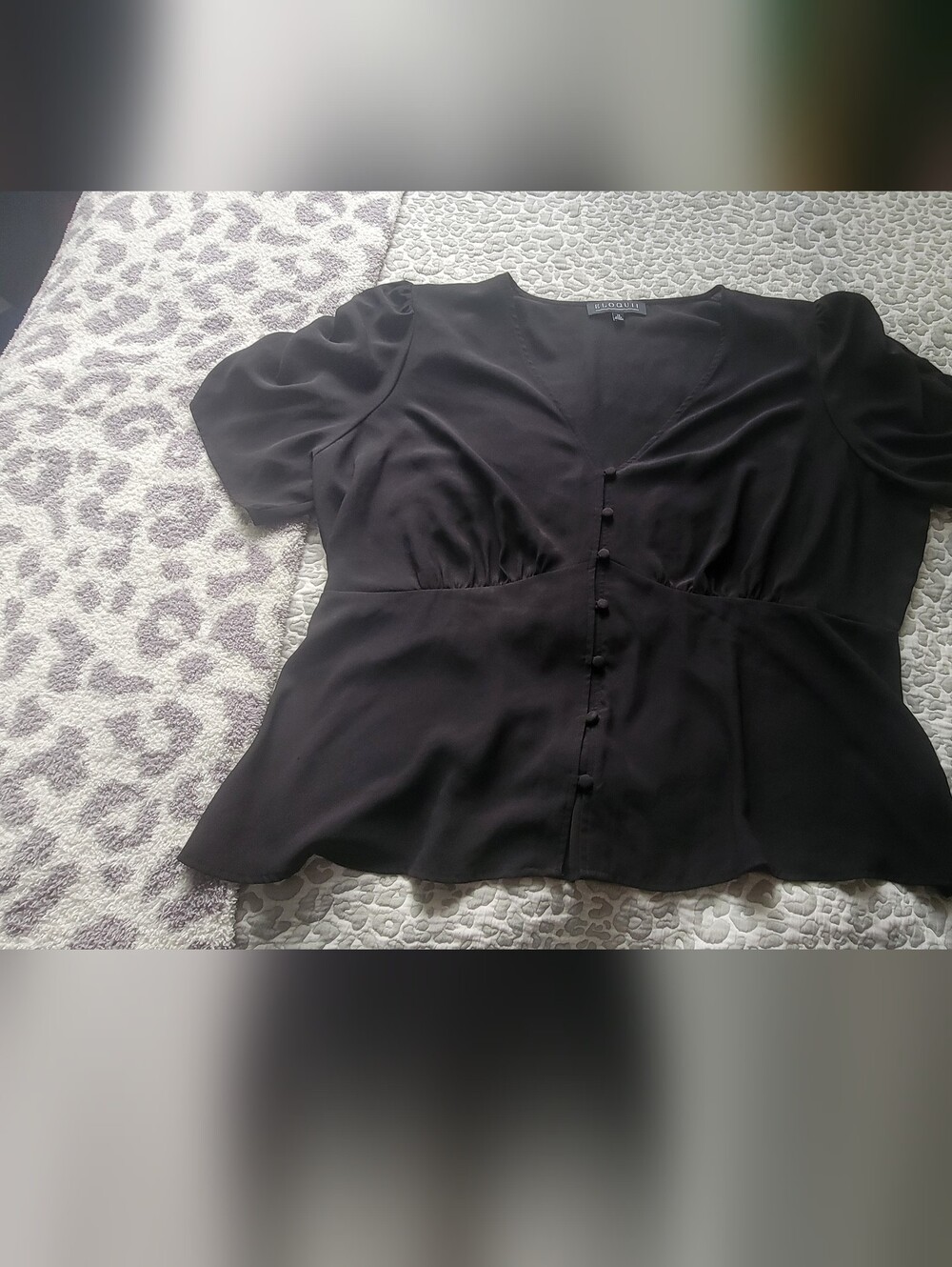 Eloquii Black Short-Sleeve Button-Up Blouse
